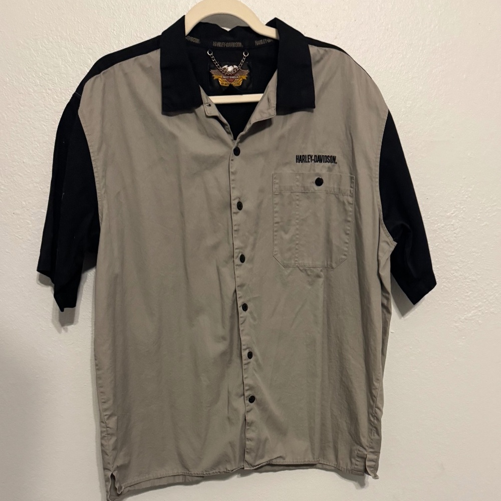 Vintage Harley-Davidson Two-Tone Work Shirt – Gray & Black – Biker Core / Indie